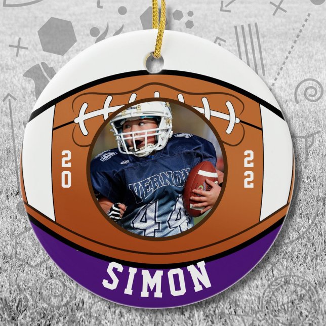 Football Purple White Team Colours Ceramic Ornament (Creator Uploaded)