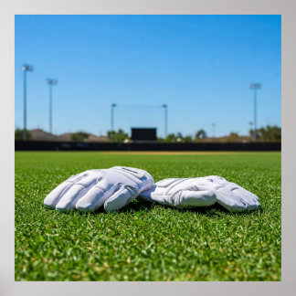 Football Receiver Gloves on Turf Field Poster