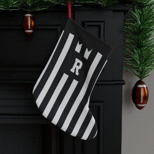 Football Referee Black and White Stripe Monogram Small Christmas Stocking