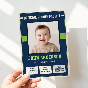 Football Rookie Profile Baby 1st Birthday Photo Invitation
