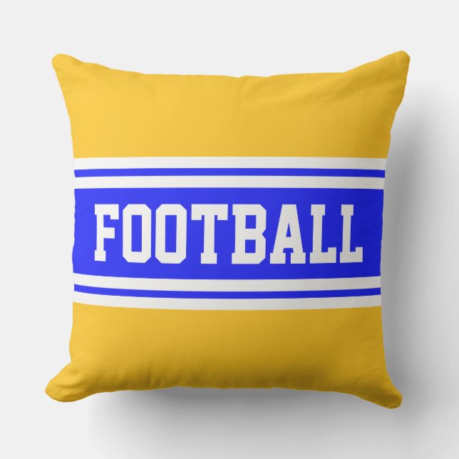 FOOTBALL Royal Blue Yellow Orange White Stripes Outdoor Pillow (Front)