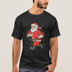 Football Santa Claus Christmas Tree Lights Pajama T-Shirt