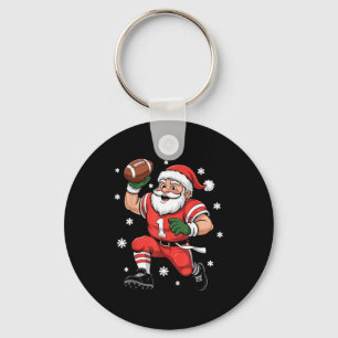 Football Santa Claus Lineman Christmas Quarterback Keychain