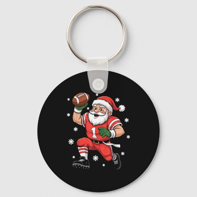 Football Santa Claus Lineman Christmas Quarterback Keychain (Front)