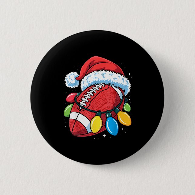 Football Santa Hat Christmas Lights Festive Touchd 2 Inch Round Button (Front)