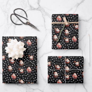 Football Santa on Black Wrapping Paper Sheet