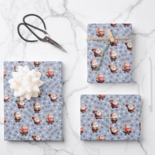 Football Santa on Icy Blue-Grey Wrapping Paper Sheet