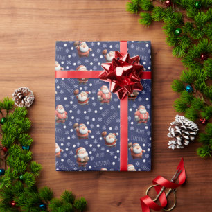 Football Santa on Indigo Blue Wrapping Paper