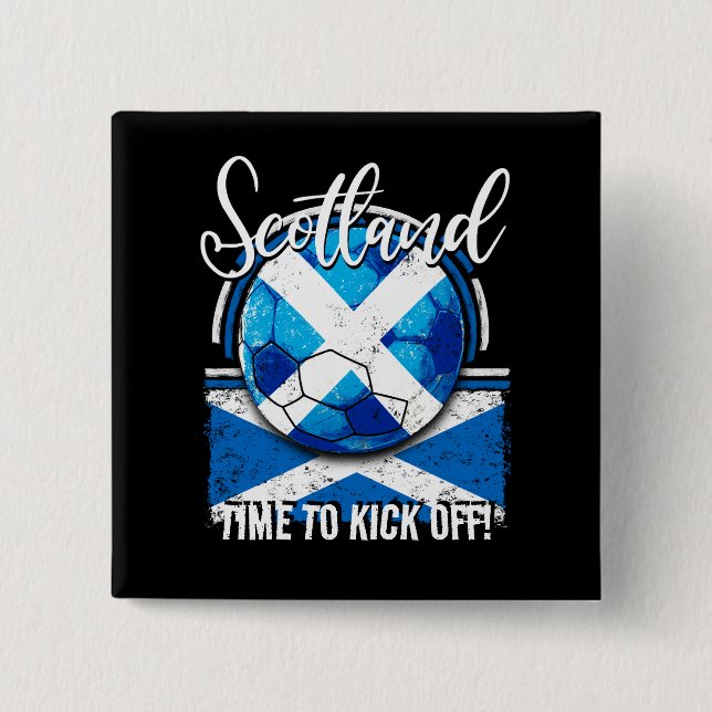 Football Scotland Flag, Distressed Soccer Ball 2 Inch Square Button (Front)
