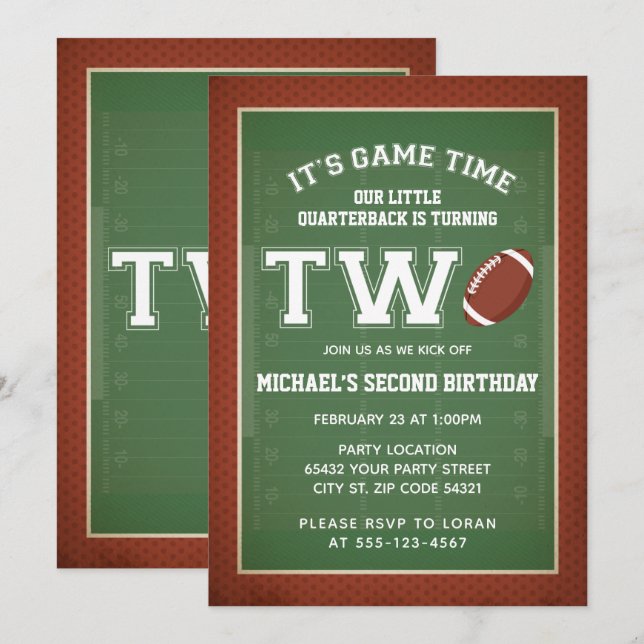 Football Second Birthday Party Invitation (Front/Back)