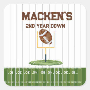 Football second year down boy birthday square sticker