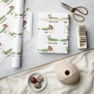 Football second year down boy birthday wrapping paper