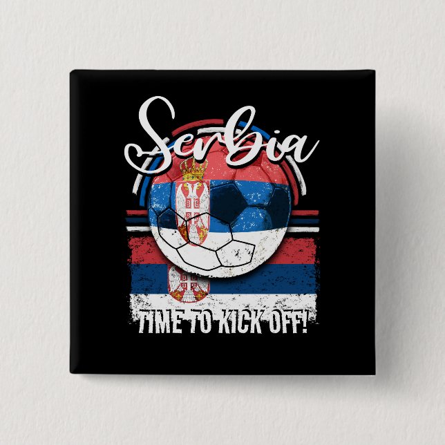 Football Serbia Flag, Serbian Soccer Team 2 Inch Square Button (Front)