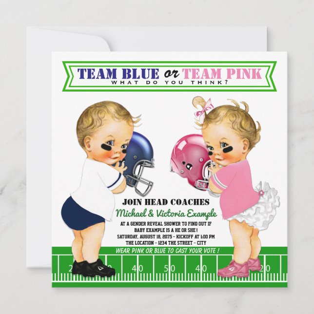 Football Sexe Révéler Baby Shower Invitations (Devant)
