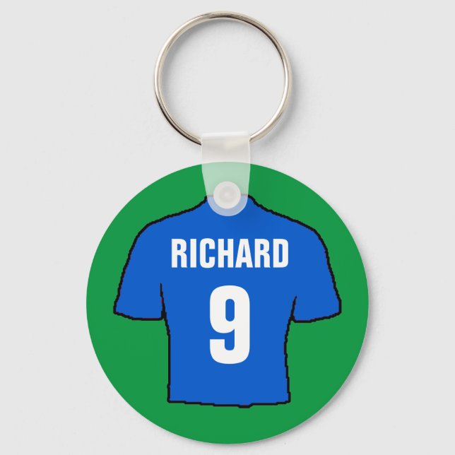 Football shirt design in blue. keychain (Front)