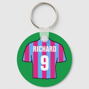 Football shirt design in claret and blue. keychain