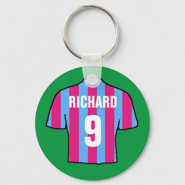 Football shirt design in claret and blue. keychain (Front)