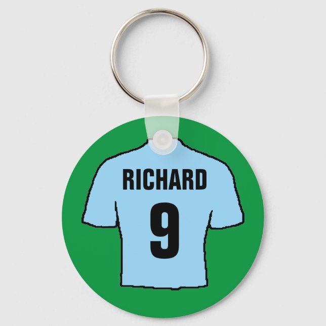 Football shirt design in sky blue. keychain (Front)