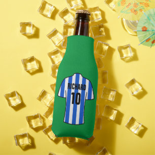 Football Shirt in Blue and White Stripes Bottle Cooler