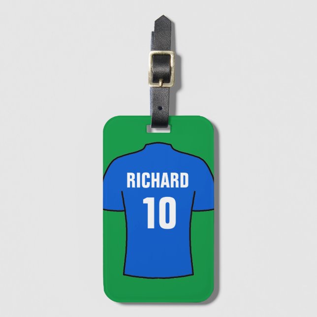 Football Shirt in Blue Luggage Tag (Front Vertical)