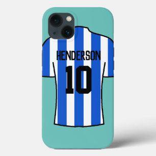 Football Shirt in Blue Stripes with Name & Number iPhone 13 Case