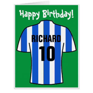 Football Shirt in Blue & White Birthday Card