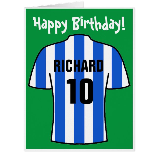 Football Shirt in Blue & White Birthday Card (Front)
