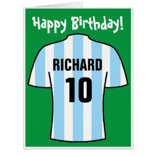 Football Shirt in Light Blue & White Birthday Card