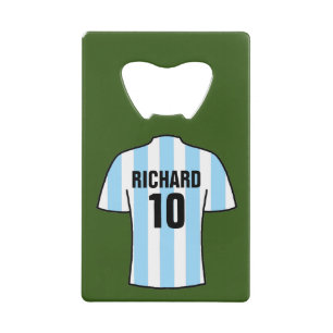 Football Shirt in Light Sky Blue Stripes Credit Card Bottle Opener