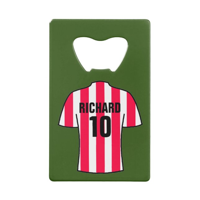 Football Shirt in Red and White Stripes Credit Card Bottle Opener (Front)