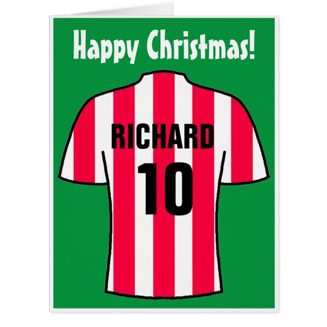 Football Shirt in Red Stripes Christmas Card (Front)