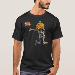 Football Skeleton Halloween Men Boys Football Hall T-Shirt