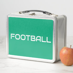 FOOTBALL Sleek White Text On Retro Green Blue Metal Lunch Box