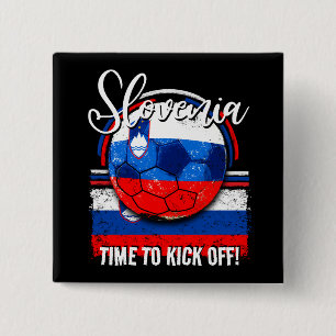 Football Slovenia Flag, Distressed Soccer Ball 2 Inch Square Button