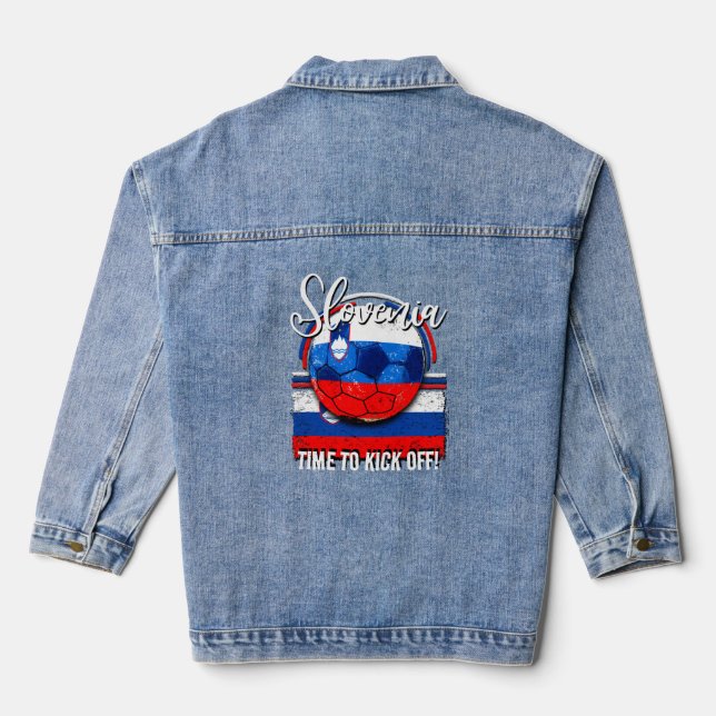 Football Slovenia Flag, Retro Soccer Ball Denim Jacket (Back)