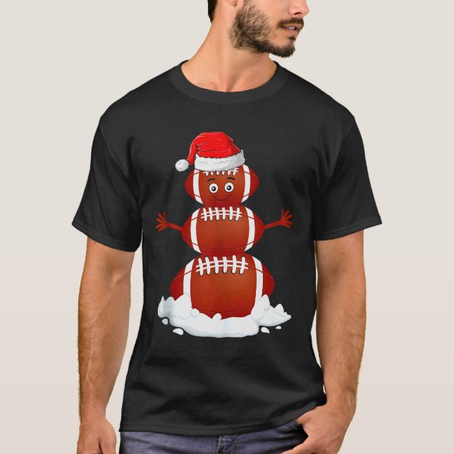 Football Snowman Xmas Holiday Srts Player Funny Ch T-Shirt (Front)