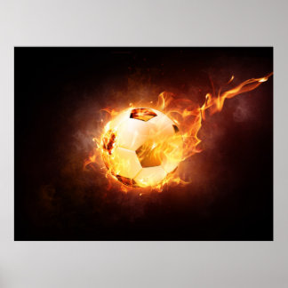 Football Soccer Ball on Fire Poster