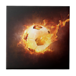 Football Soccer Ball on Fire Tile