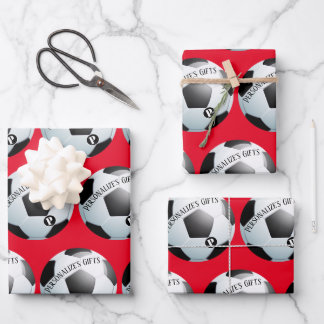 Football Soccer Custom Monogram Name Wrapping Pape Wrapping Paper Sheet