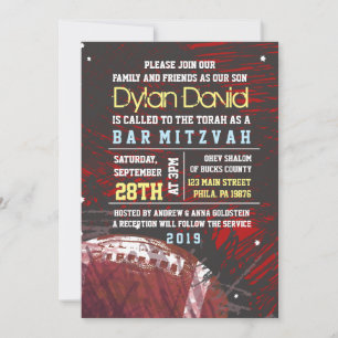 FOOTBALL SPLATTER Bar Mitzvah Invitation Invitatio