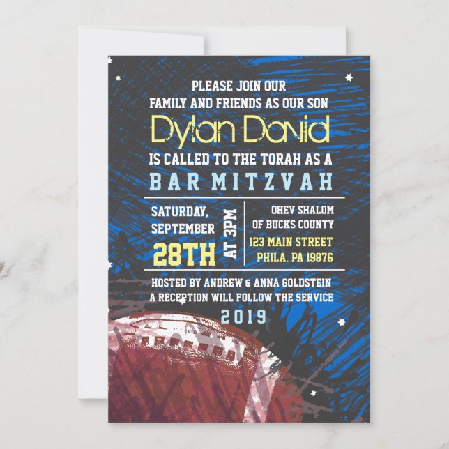 FOOTBALL SPLATTER Bar Mitzvah Invitation Invite (Front)