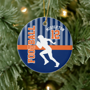 Football Sport in Dark Blue and Orange Ceramic Ornament