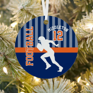 Football Sport in Dark Blue and Orange  Metal Ornament