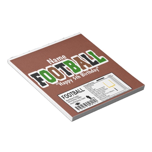 Football Sports Birthday Candy Bar Wrapper Favours Notepad (Angled)