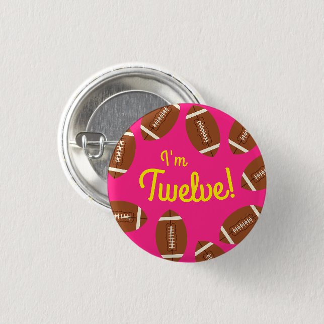 Football Sports Birthday Party Pink 1 Inch Round Button (Front & Back)