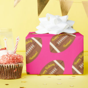 Football Sports Birthday Party Pink Wrapping Paper