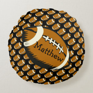 Football Sports Black and Brown Round Pillow