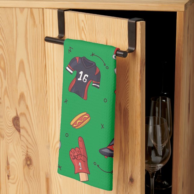 Football Sports Equipment with Food Pattern Kitchen Towel (Thirds Fold)