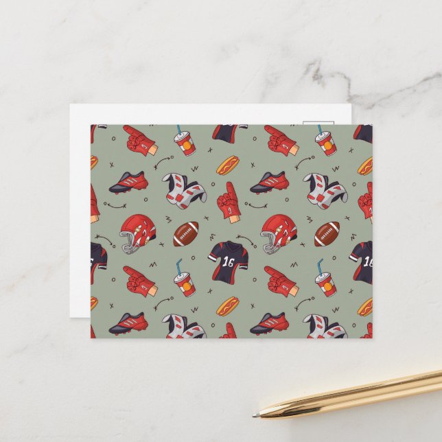 Football Sports Equipment with Food Pattern Postcard (Front/Back In Situ)