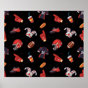 Football Sports Equipment with Food Pattern Poster